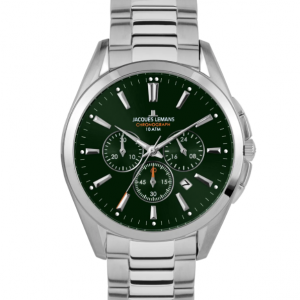 Jacques Lemans 1-1945.1F green dial chronograph stainless steel watch